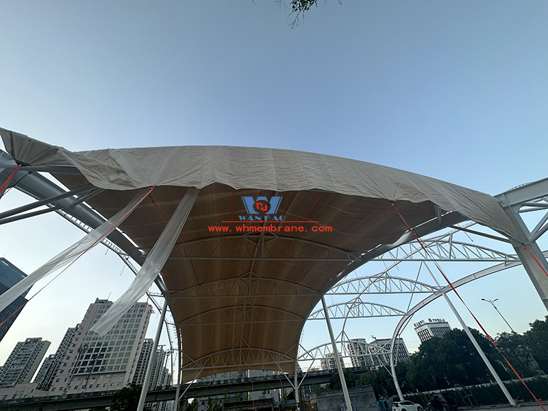 溫州惠民路西側綠地球場鋼膜結構工程施工視頻